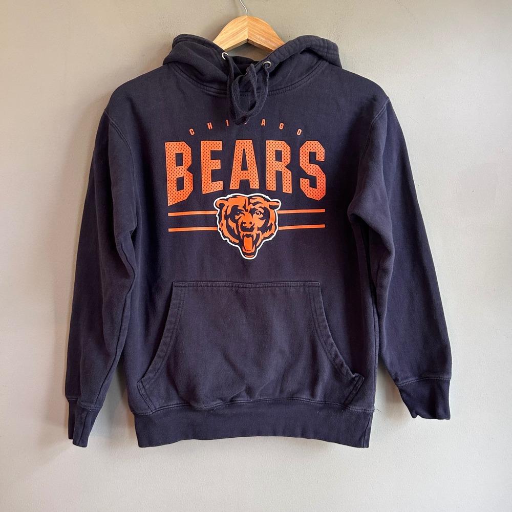 MJ Apparel Chicago Bears Navy Blue Hoodie Orange Logo Pullover Mens Medium